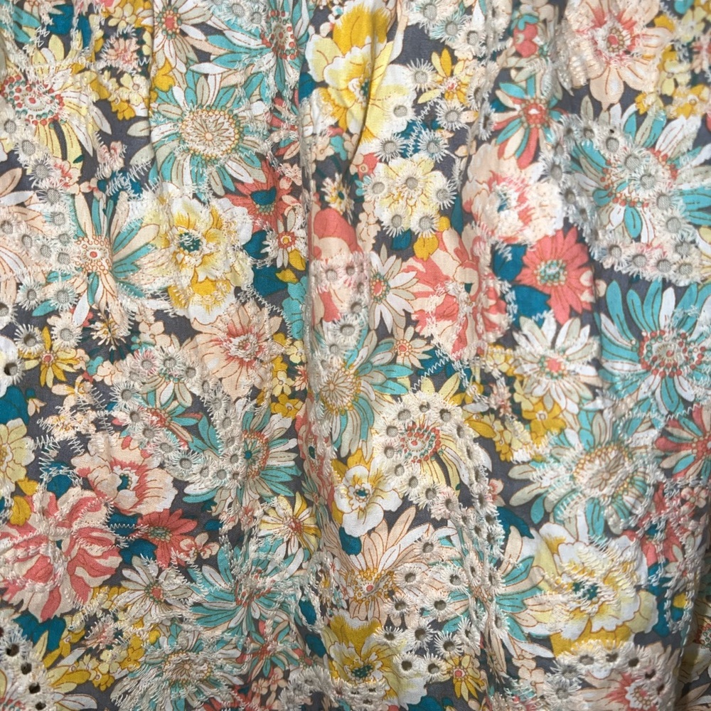 Solitaire Floral Eyelet Cut Work Flounce Hem Cottagecore Mini Skirt - Picture 3 of 5